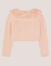 Faux Fur Collar Cardigan, Pink (PINK), large