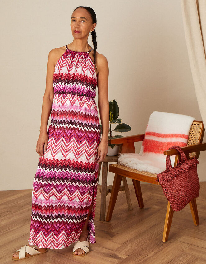Printed Crinkle Maxi Dress with Recycled Polyester, Pink (PINK), large