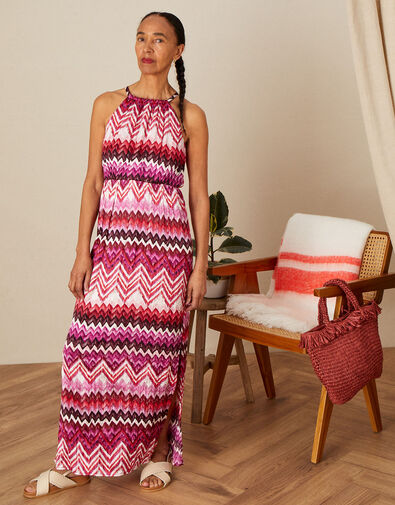 Printed Crinkle Maxi Dress with Recycled Polyester Pink, Pink (PINK), large