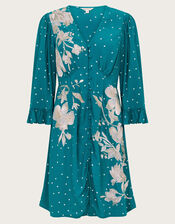 Clea Polka Dot Embroidered Dress, Teal (TEAL), large
