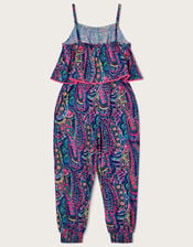 Paisley Print Jumpsuit in Recycled Polyester, Blue (BLUE), large
