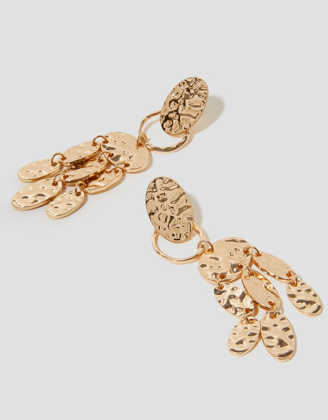 Hammered Disc Tassel Drop Earrings, , large