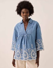 East Denim Broderie Shirt, Blue (BLUE), large