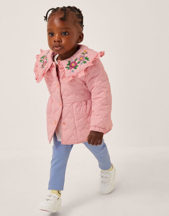 Baby Heart Quilted Embroidered Coat, Pink (PINK), large