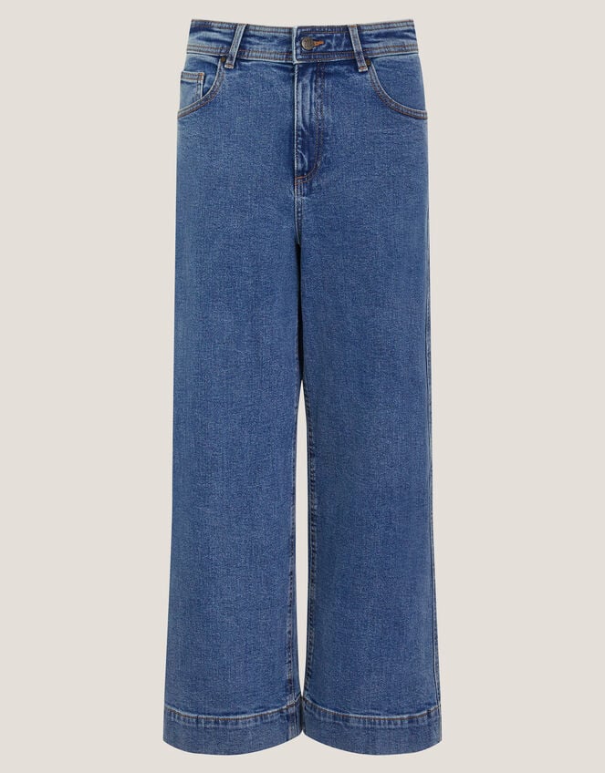 Hallie Regular Crop Wide Leg Jeans, Blue (MID AUTHENTIC BLUE), large