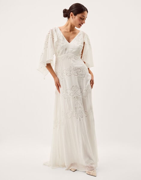 Cali Embellished Cape Sleeve Wedding Dress, Ivory (IVORY), large