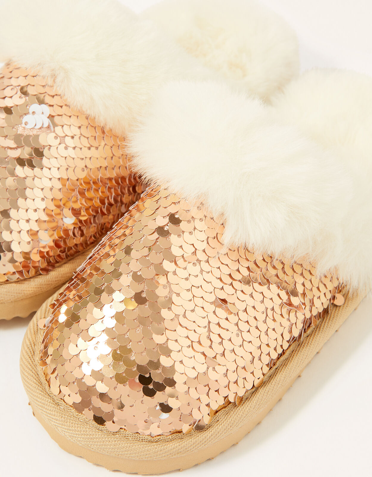 Sequin Fluffy Slippers Gold Girls Slippers Monsoon Global