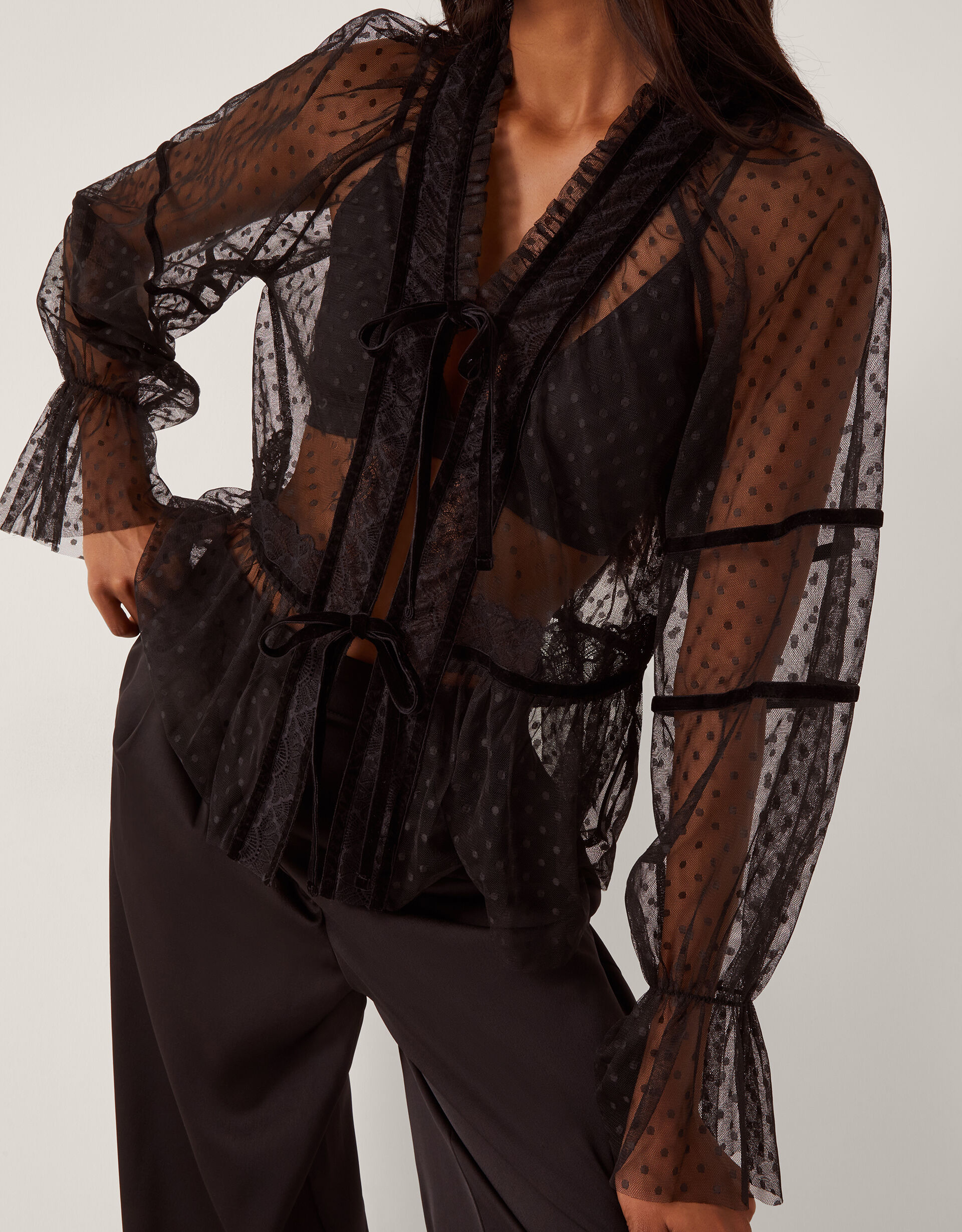 Lina Sheer Polka Dot Lace Blouse Black | Blouses & Shirts