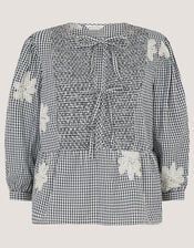 Mimi Embroidered Gingham Top, Black (BLACK), large