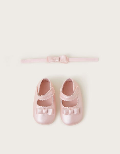 Baby Shimmer Booties and Bow Headband Set, Pink (PINK), large