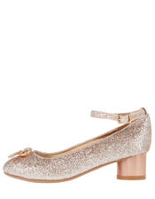 Mika Glitter Diamante Bow Heeled Shoes, Gold (ROSE GOLD), large