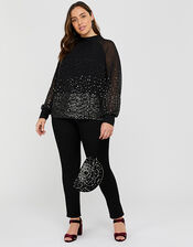 Leah Sequin Blouse, Black (BLACK), large