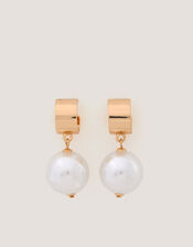 Chunky Pearl Drop Hoop Earrings, , large