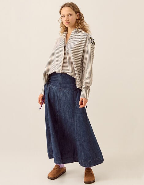 East Reyna Denim Midi Skirt, Blue (INDIGO), large