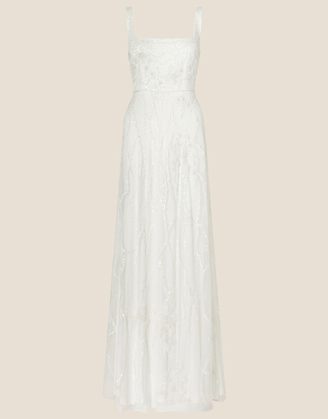 Kaley Embellished Square Neck Bridal Dress, Ivory (IVORY), large