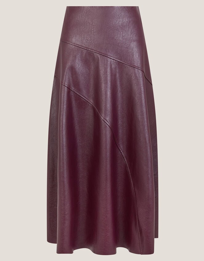 Marnie Faux Leather Midi Skirt, Red (BURGUNDY), large