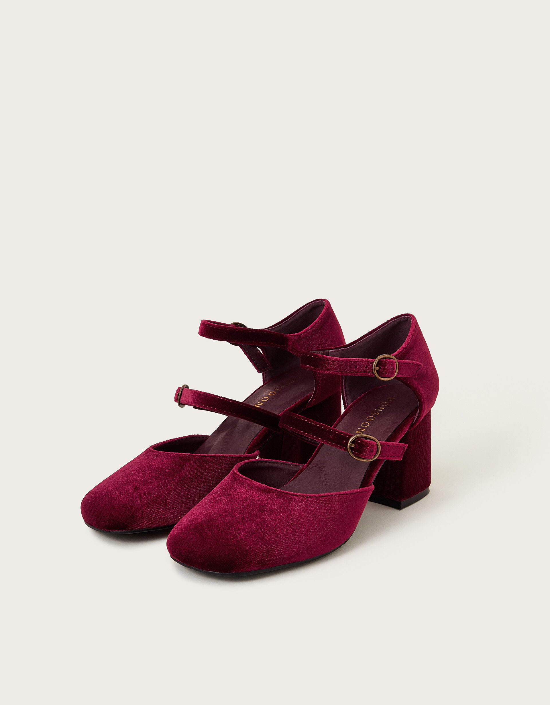 Ruth Velvet Mary Jane Heels Red