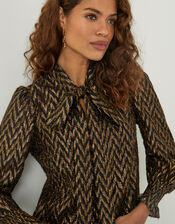 Gabrielle Metallic Pussybow Blouse, Black (BLACK), large