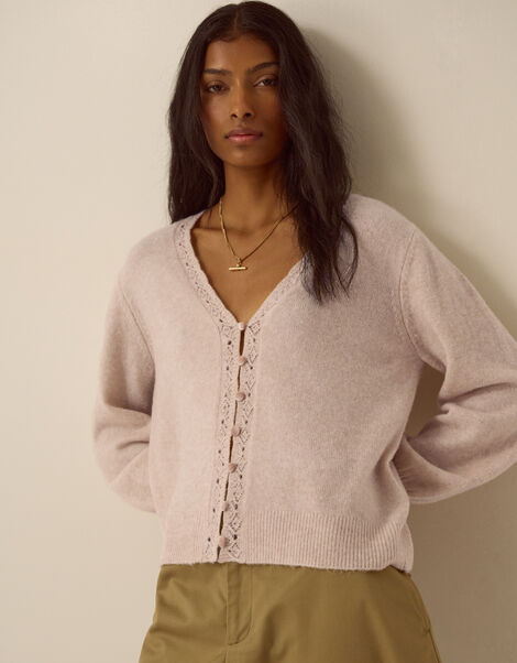 Talitha V-Neck Pointelle Cardigan, Mink (MINK), large