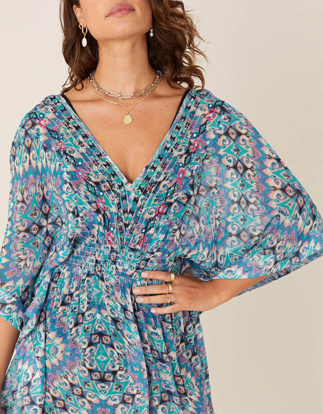 Geo Print Kaftan in Sustainable Viscose, Blue (BLUE), large