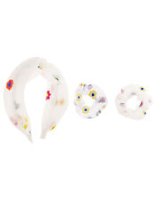 Floral Embroidered Organza Hair Set, , large