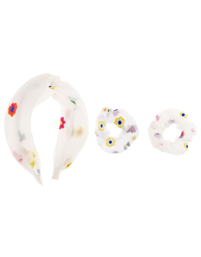 Floral Embroidered Organza Hair Set, , large