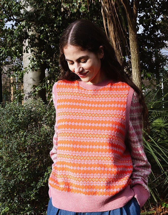 East Becky Alpaca and Cashmere Fairisle Jumper, Pink (PINK), large