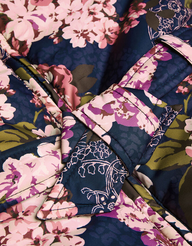 Muted Floral Padded Coat, Blue (NAVY), large
