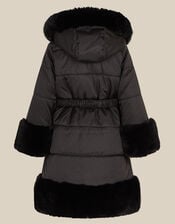 Diamant&eacute; Padded Faux Fur Coat, Black (BLACK), large
