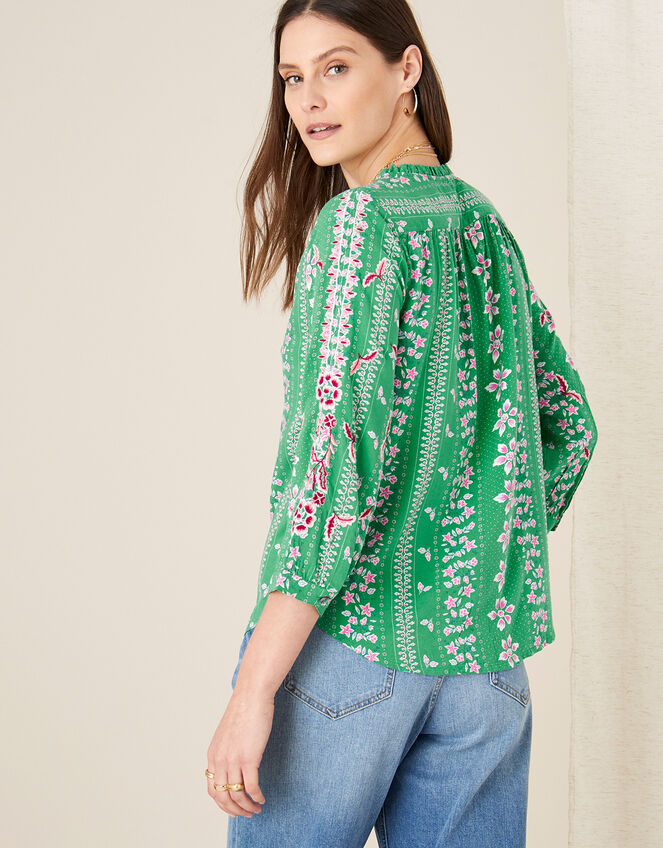 Floral Tie Neck Blouse, Green (GREEN), large