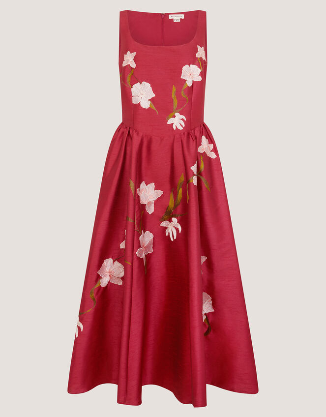 Anya Floral Embroidered Fit & Flare Midi Dress, Pink (PINK), large