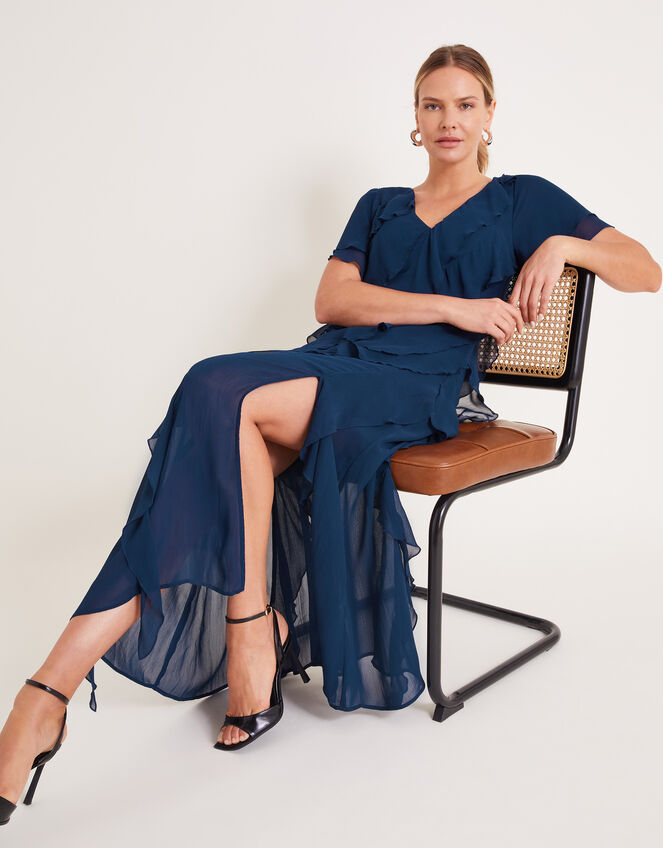 Renata Ruffle Maxi Dress, Blue (NAVY), large