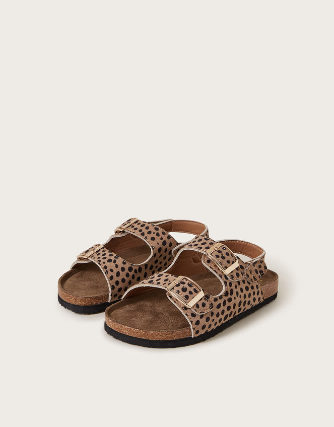 Leopard Print Buckle Sandals, Brown (BROWN), large