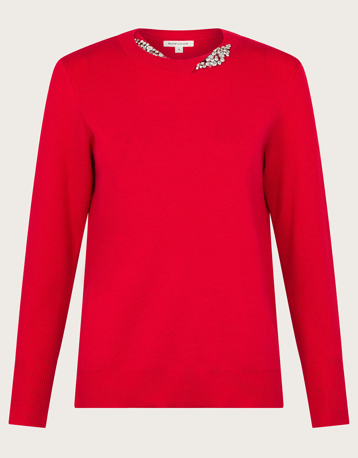 Eva Embellished Neck Jumper Red