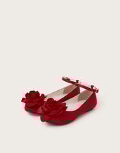 Corsage Flower Ballet Flats, Red (RED), large