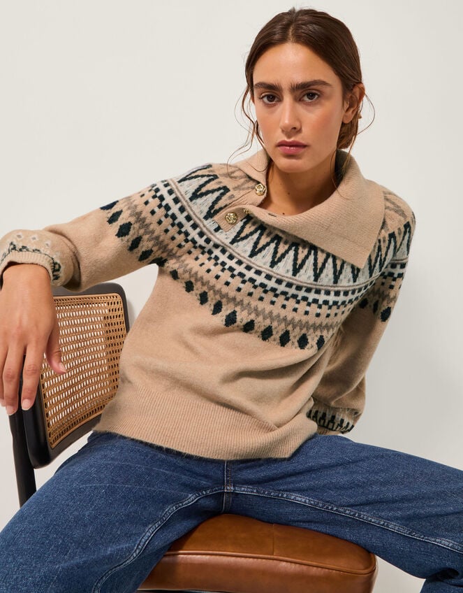 Fifi Fair Isle Sweater, Camel (CAMEL), large