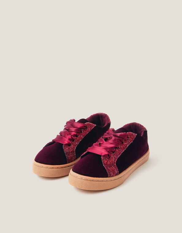 Glitter Velvet Sneakers, Red (BURGUNDY), large