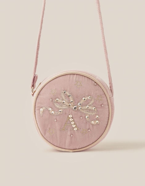 Embellished Velvet Initial Crossbody Bag, Pink (PINK), large
