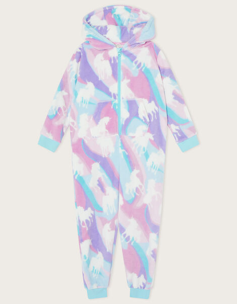 Super-Soft Marble Unicorn Sleepsuit in Recycled Polyester Blue, Blue (AQUA), large