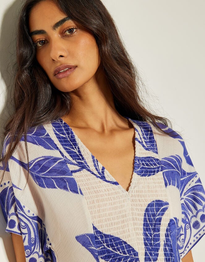 Dinah Palm Print Midi Dress, White (WHITE), large