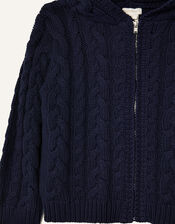 Cable Knit Hoody, Blue (NAVY), large