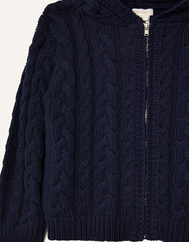 Cable Knit Hoody, Blue (NAVY), large
