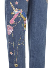 Unicorn Embroidered Jeans, Blue (BLUE), large
