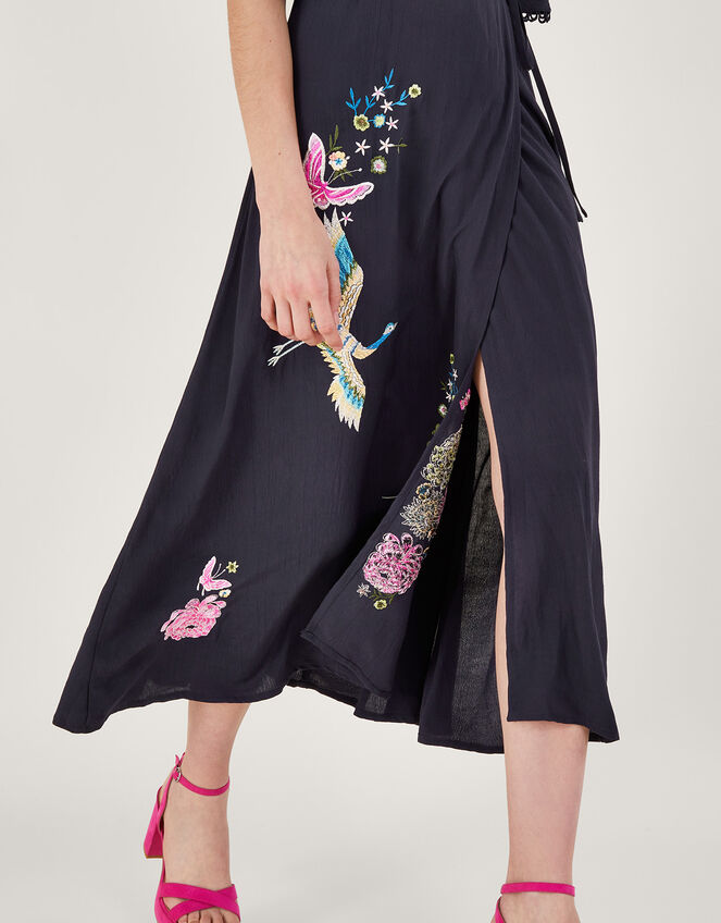 Oliyah Embroidered Wrap Midi Dress, Blue (NAVY), large