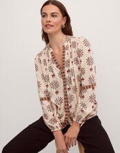 Carrie Print Blouse, Ivory (IVORY), large