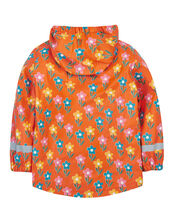 Frugi Floral Puddle Buster Raincoat, Orange (ORANGE), large