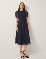 Betty Lace Puff Sleeve Midi Dress, Blue (NAVY), large