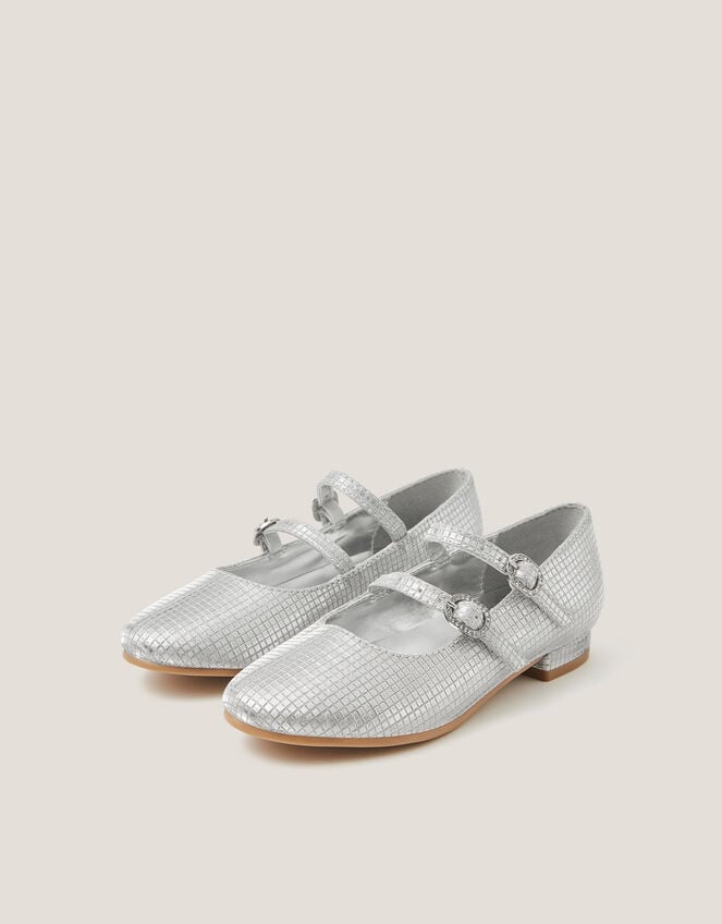 Metallic Double Strap Flats, Silver (SILVER), large