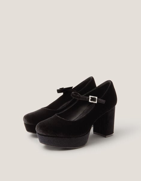 Polly Velvet Platform Mary Janes, Black (BLACK), large