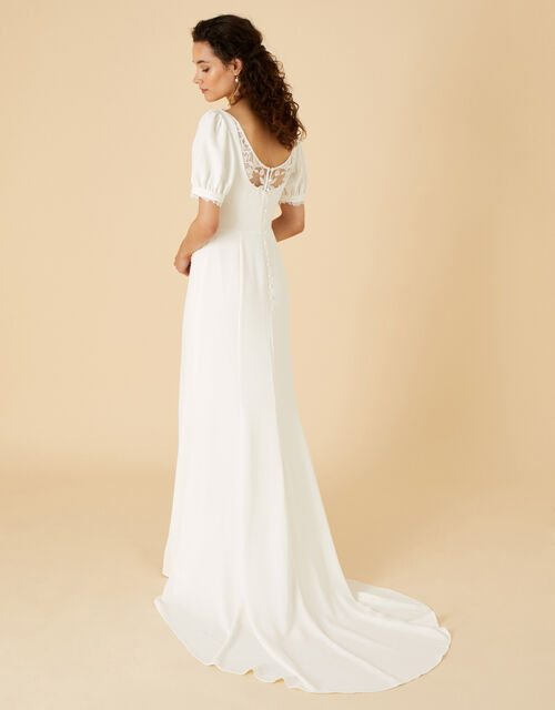 Lace Wrap Crepe Bridal Dress, Ivory (IVORY), large